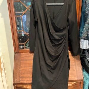 Elegant Black Draped Ruched Dress